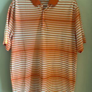 Nike Golf Men's Orange Striped Polo Shirt Size L Dri-Fit Short Sleeve